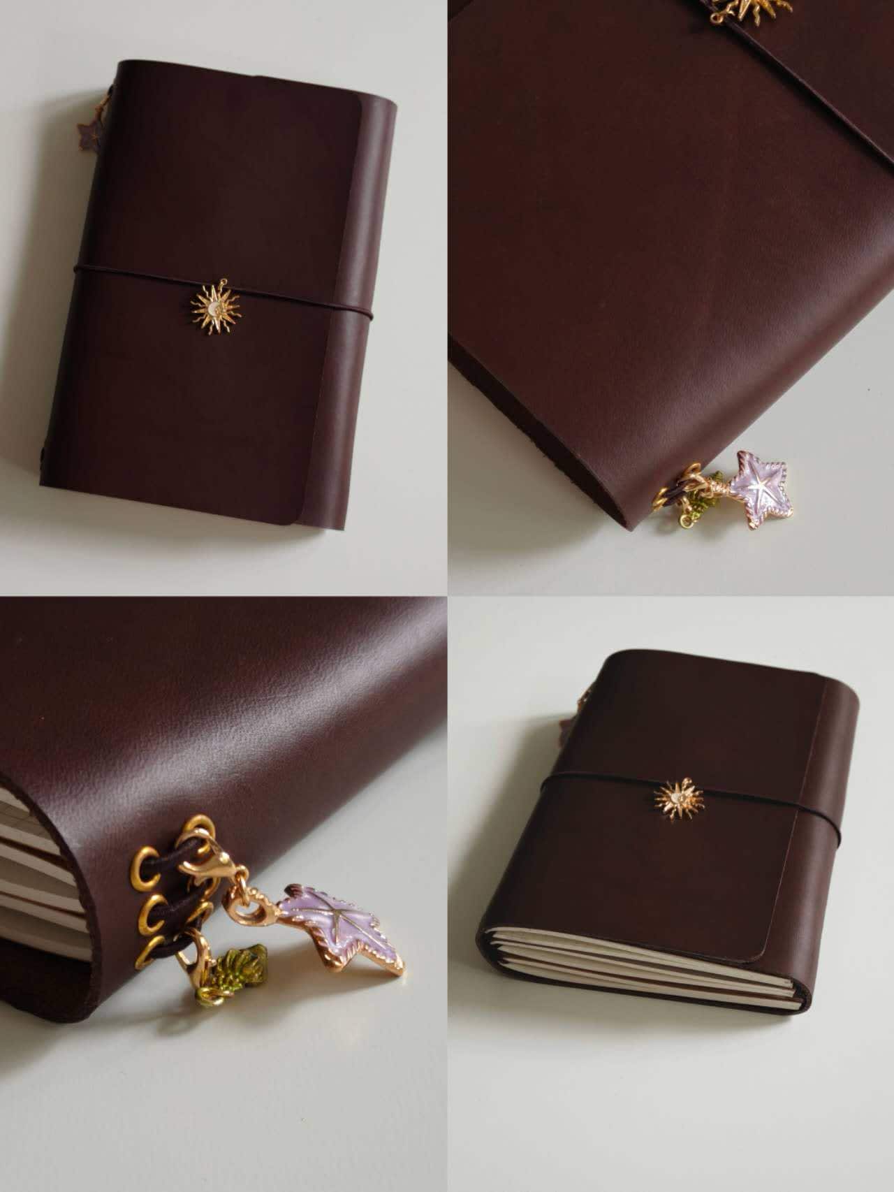 A6 Trifold Italian Leather Journal Cover with Pockets