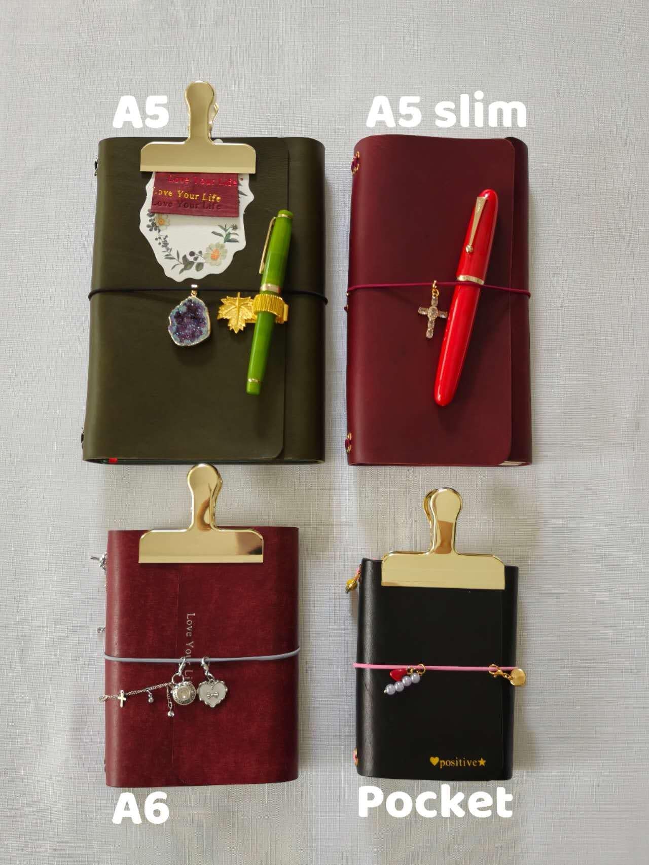 A6 Trifold Italian Leather Journal Cover with Pockets