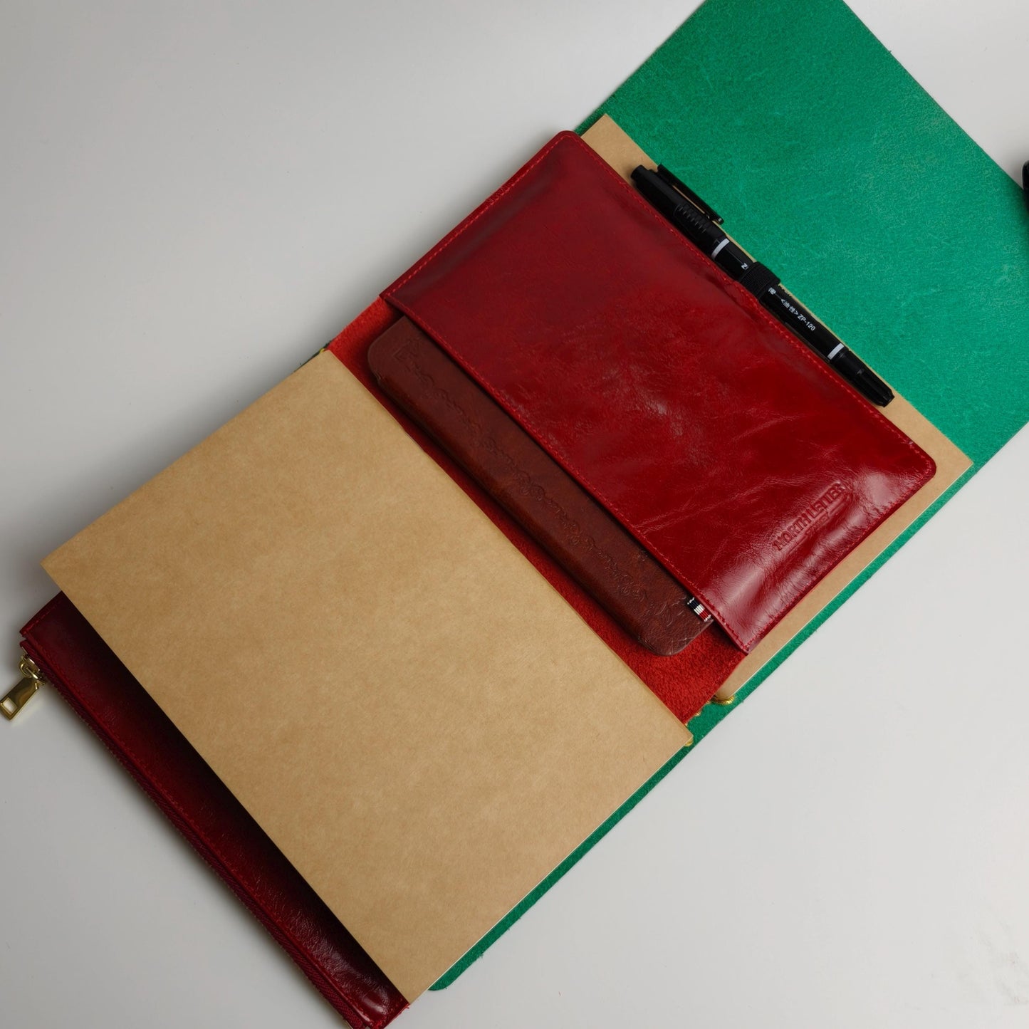 Leather Portfolio for A5 Journal Cover | Leather Organizer Folder with Zipper Pocket | A5 Notebook Holder | Kindle & Passport Organizer