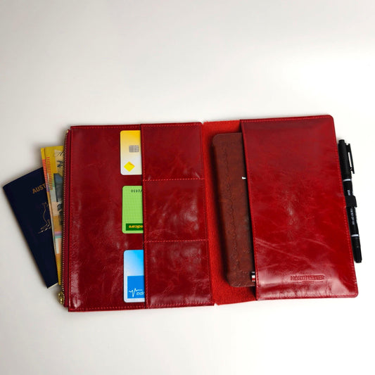 Leather Portfolio for A5 Journal Cover | Leather Organizer Folder with Zipper Pocket | A5 Notebook Holder | Kindle & Passport Organizer