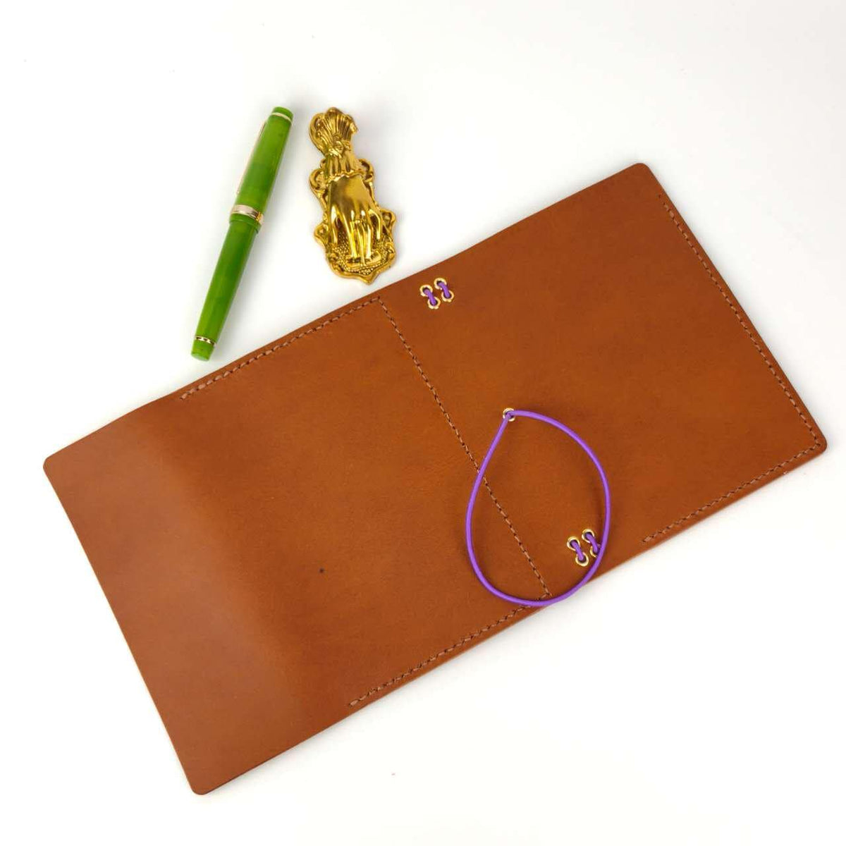 A6 Trifold Italian Leather Journal Cover with Pockets