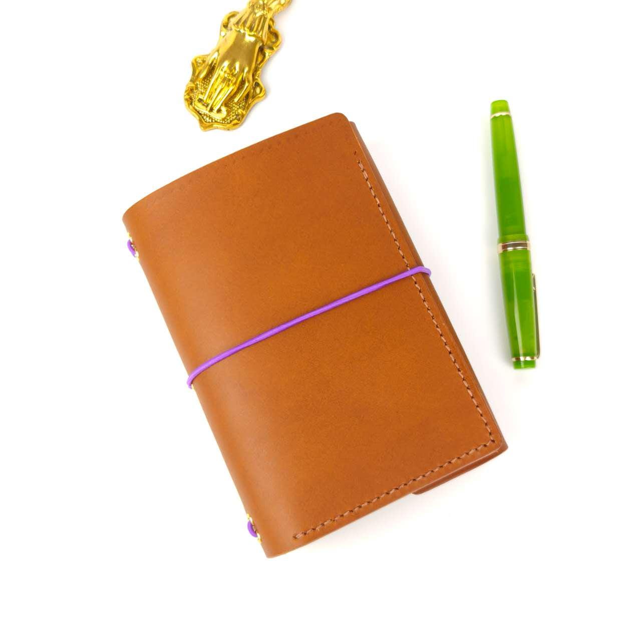 A6 Trifold Italian Leather Journal Cover with Pockets