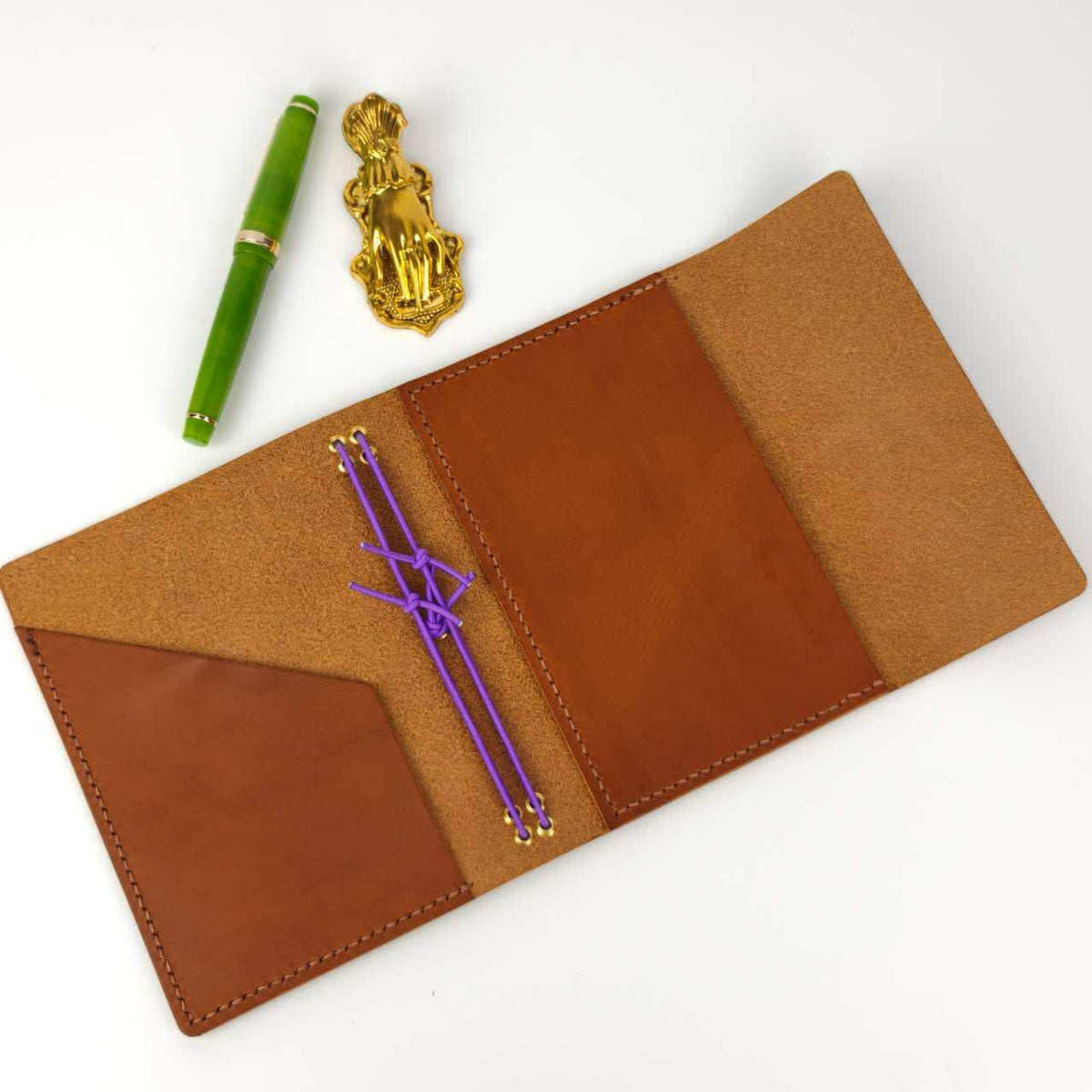 A6 Trifold Italian Leather Journal Cover with Pockets