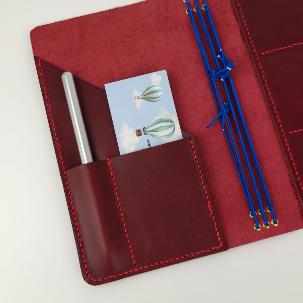 Custom Trifold Italian Leather Planner journal Cover with pockets, A5 size
