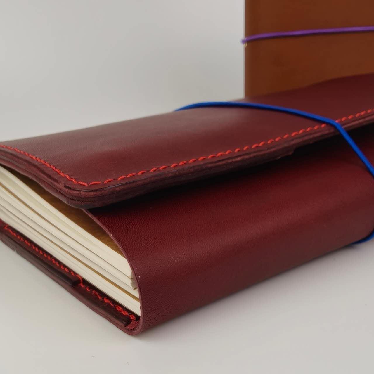 Custom Trifold Italian Leather Planner journal Cover with pockets, A5 size