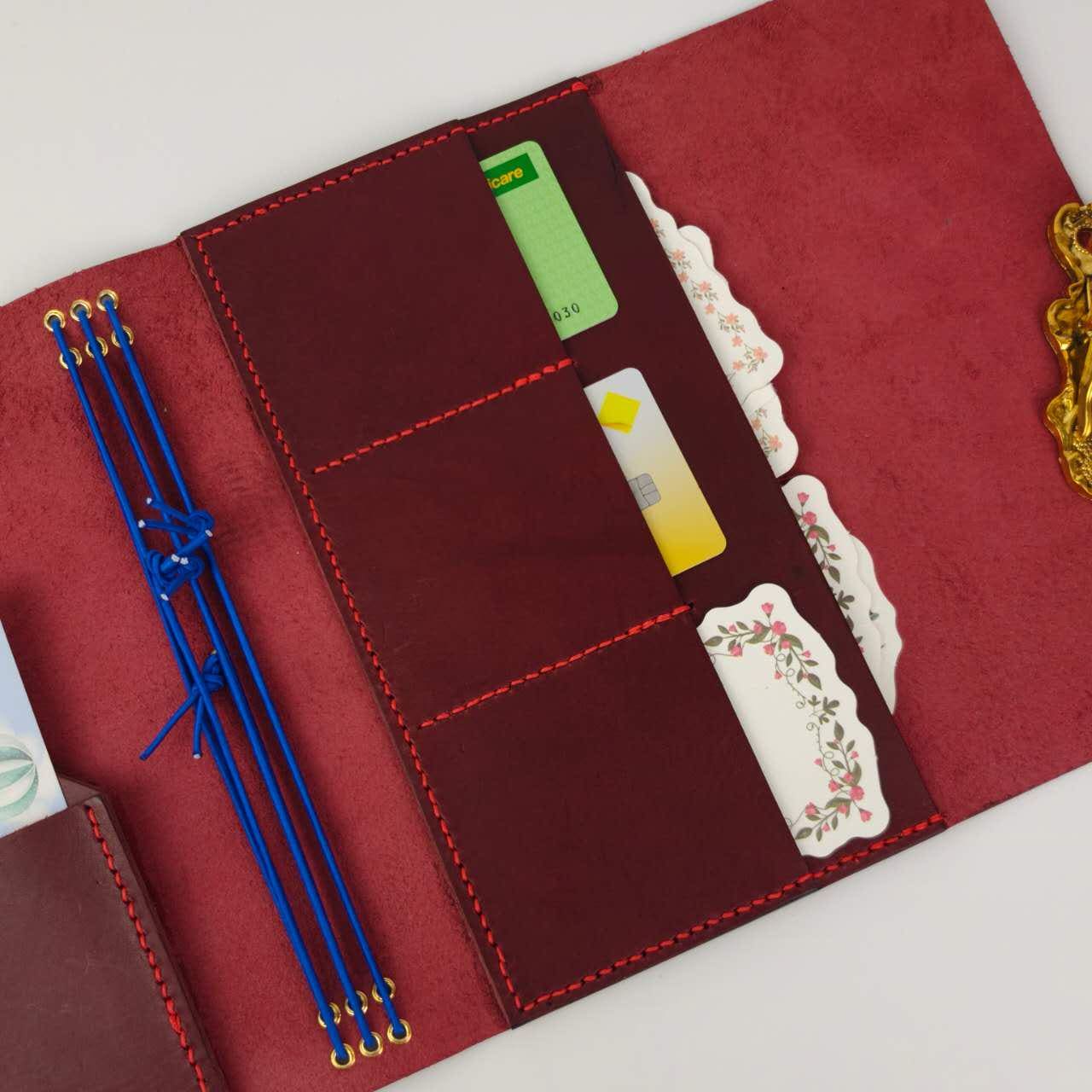 Custom Trifold Italian Leather Planner journal Cover with pockets, A5 size