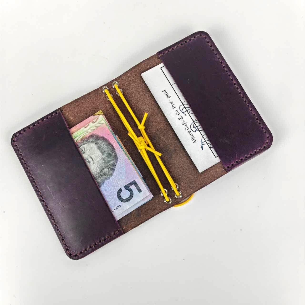 Card Size Bifold Cover With Pockets– Handmade Full Grain Leather Notebook Cover, Pocket Size Travel Journal Sleeve, Refillable Insert