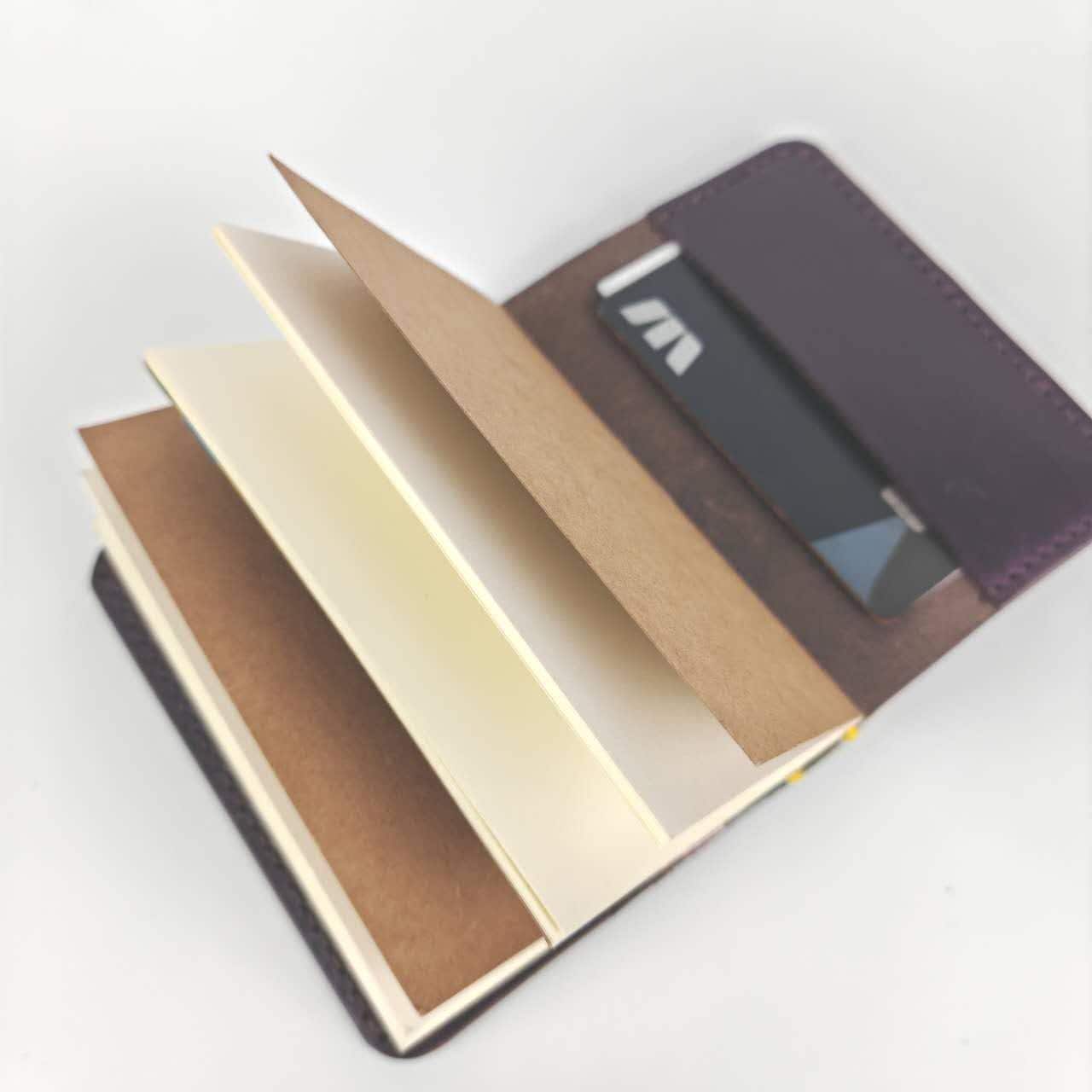Card Size Bifold Cover With Pockets– Handmade Full Grain Leather Notebook Cover, Pocket Size Travel Journal Sleeve, Refillable Insert
